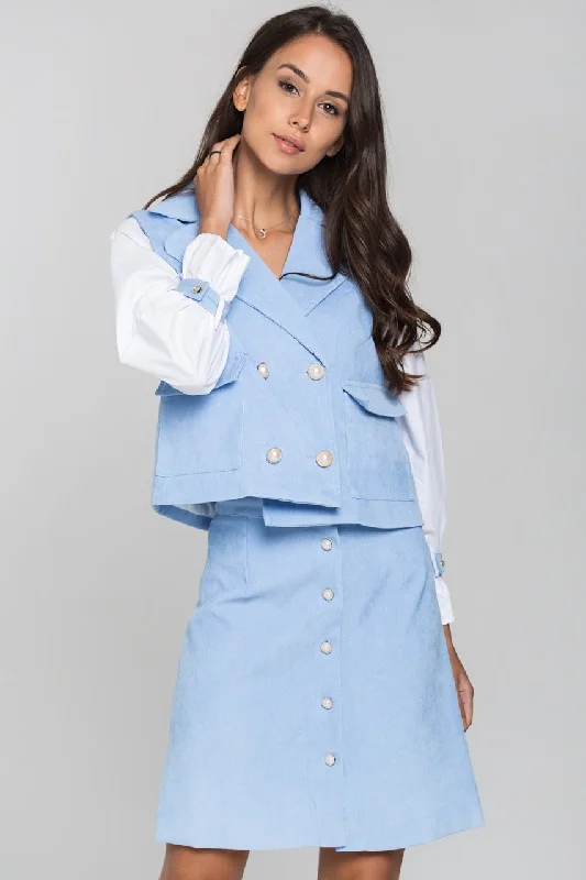 Blue Chord and White Sleeves Blazer and Skirt Set Women's Classic Blazer