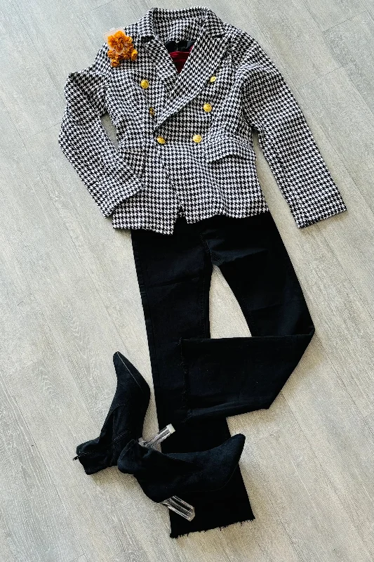 The Classy Girl Houndstooth Notched Collar Blazer Women's Vacation Suit