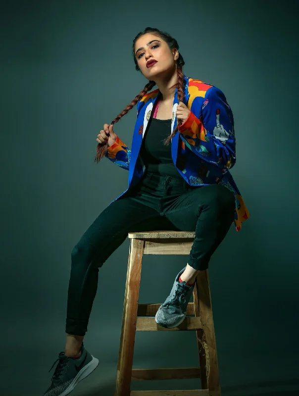 Womens Birds Costume Blue Blazer Women's Luxurious Jacket