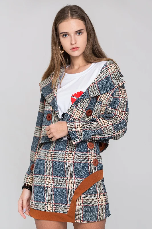 Chambray and Orange Tartan Blazer and Skirt Set Women's Premium Blazer