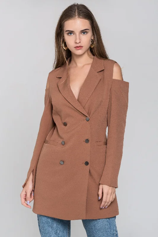 Chocolate Cold Shoulder Mini Blazer Dress Women's Leather Blazer