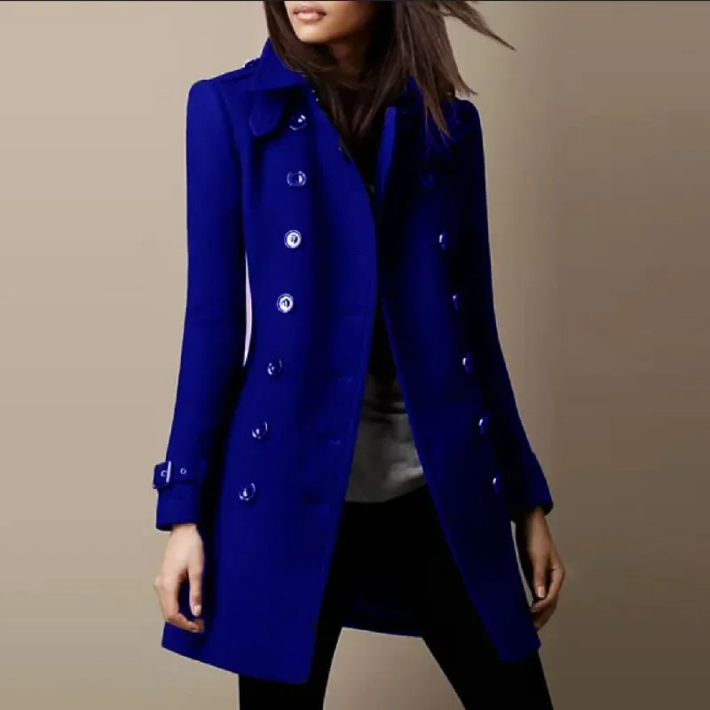 Double-Breasted Woolen Trench Coat Comfortable Lightweight Trench Coat