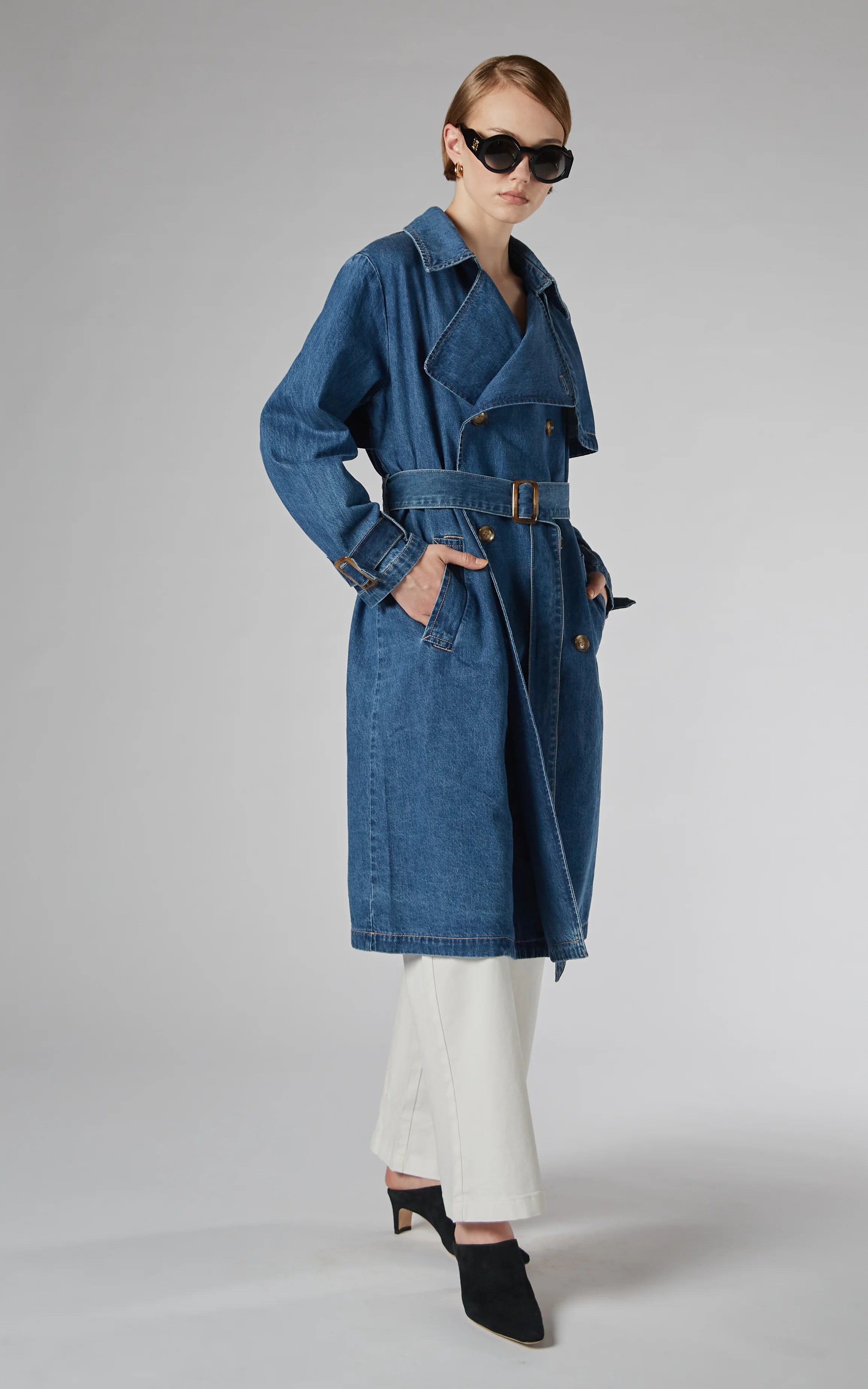 Dricoper Reya Trench Coat - Dark Indigo Warm Plaid Trench Jacket