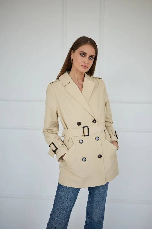 Short Trench Coat Light Beige Cozy Wool Trench Jacket