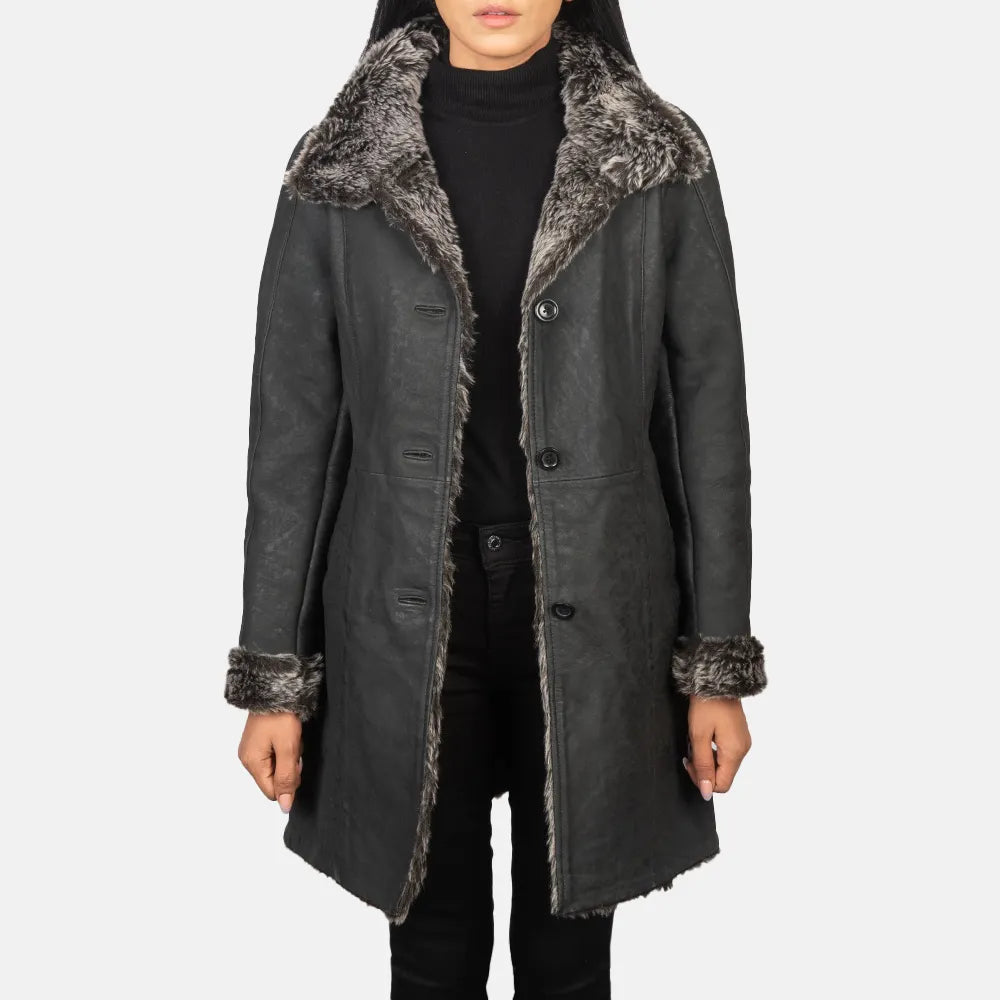 Distressed Black Female Trench Coat Elegant Long Sleeve Trench