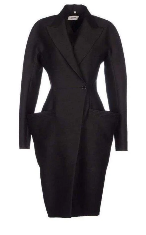 Hourglass Style Black Trench Coat Elegant Trench Coat for Fall