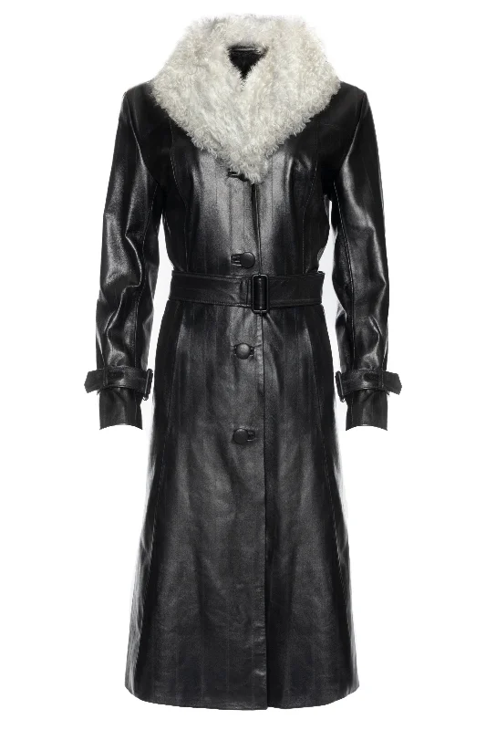 WHITE ROSE LEATHER TRENCH COAT Warm Fleece Lined Trench