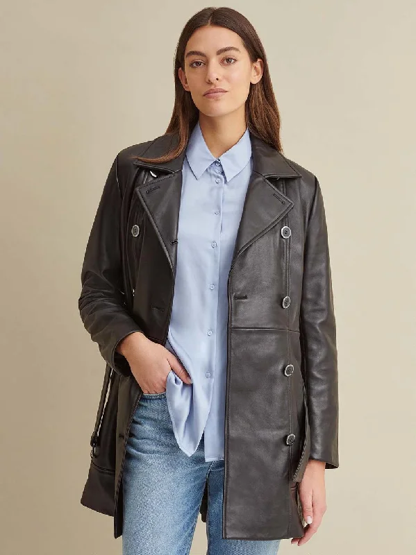 Isabel Thinsulate Leather Trench Trendy Wide-Collar Trench Coat