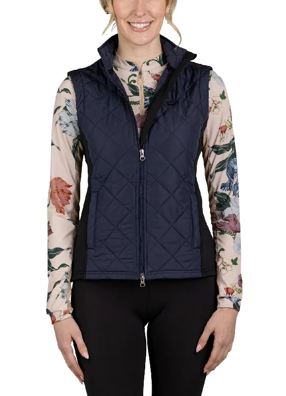 Kastel Denmark Women's Lightweight Sleeveless Quilted Puffer Vest | Full Zip Solid Color with Zipper Pockets and Stand Collar