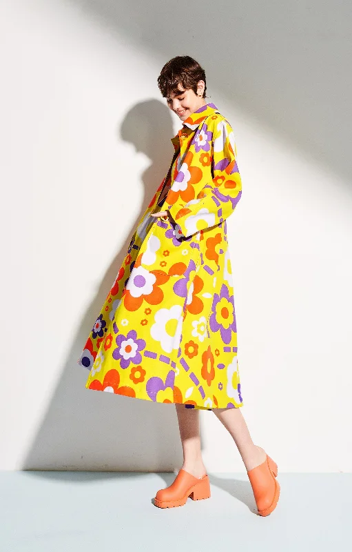 Klara Trench Coat Space Flowers Fashionable Pleated Trench Coat