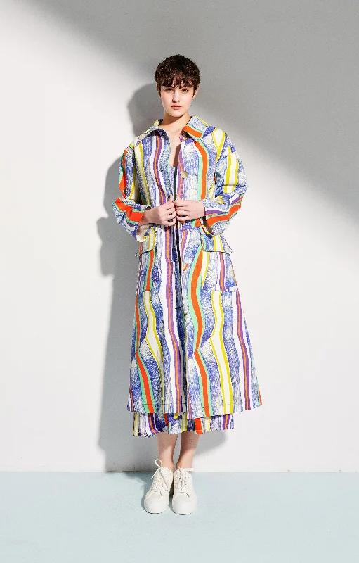 Klara Trench Coat Stripes Comfortable Casual Wool Trench