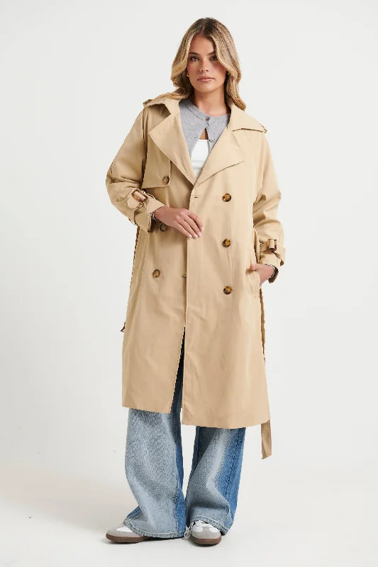 Lia Trench Beige Stylish Faux-Fur Trench Coat