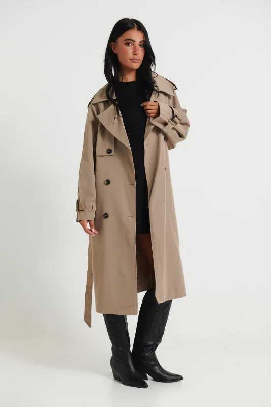 Lia Trench Mocha Elegant Layered Trench Coat