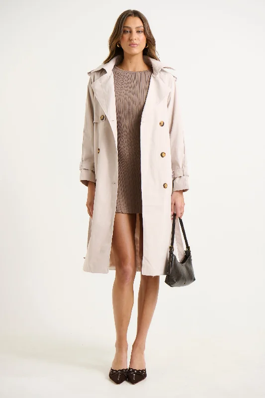 Lia Trench Bone Chic Hooded Wool Trench