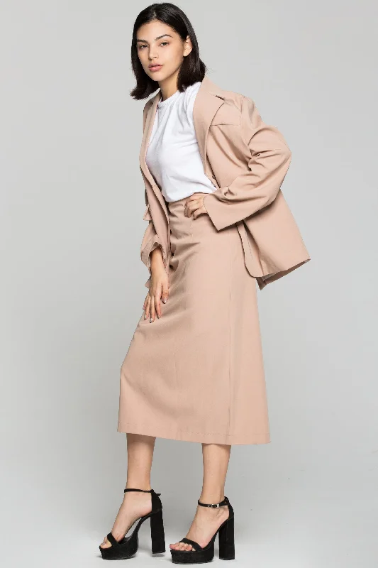 Light Tan Blazer and Skirt Set Women's Custom Jacket