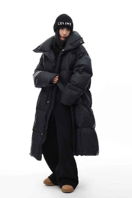 Long Down Trench Coat Elegant Button-Up Trench Coat