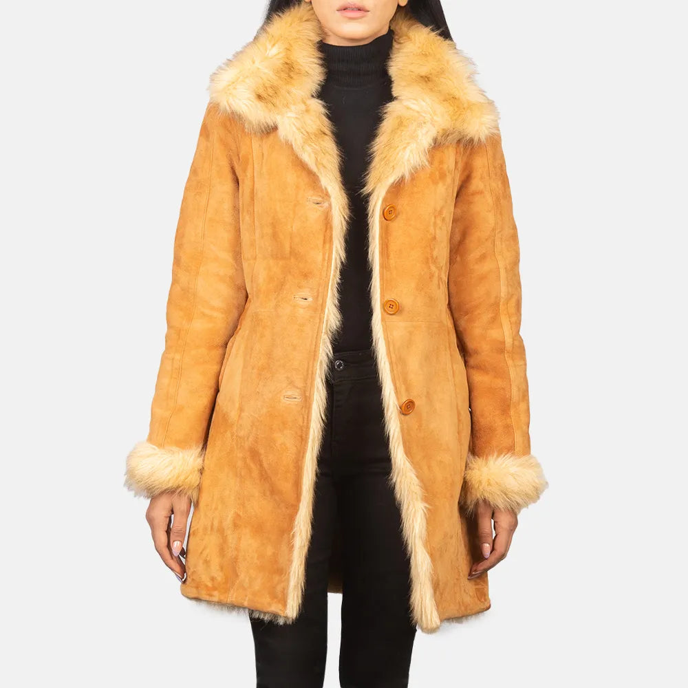 Shearling Beige Long Female Trench Coat Trendy Hooded Belted Trench