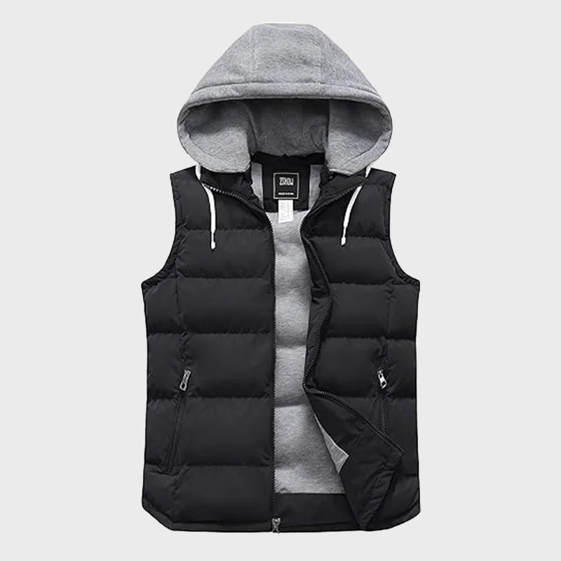 Men's Black Detachable Hooded Puffer Vest