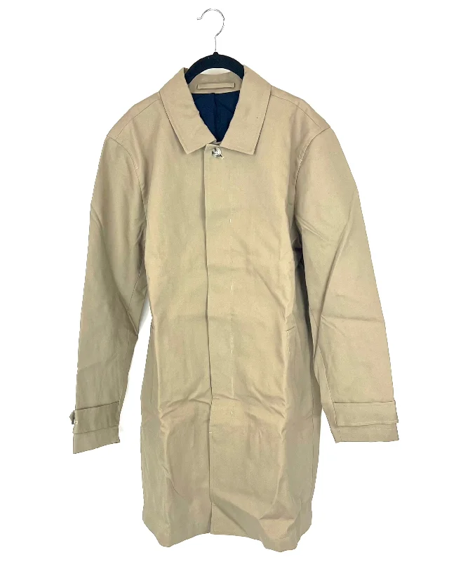 MENS Khaki Trench Coat - Medium Stylish Faux-Fur Trench Coat