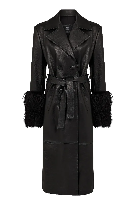 NEW MIDNIGHT LEATHER TRENCH Chic Lightweight Trench Coat