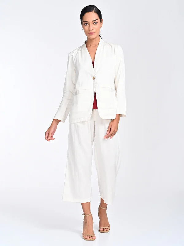 Modal Cream Solid No Lapel Blazer Women's Fashion Blazer