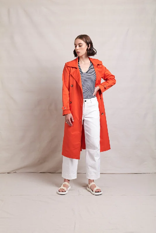 Neris Case Study Trench - Mandarin Comfortable Belted Wool Trench