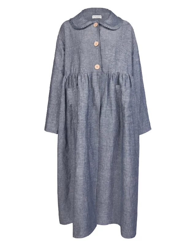 Nina Linen Trench Coat - Denim Blue Chic Trench Coat for Spring