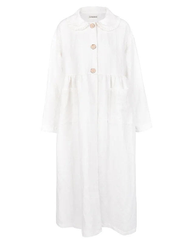 Nina Linen Trench Coat - White Elegant Trench Coat with Pockets