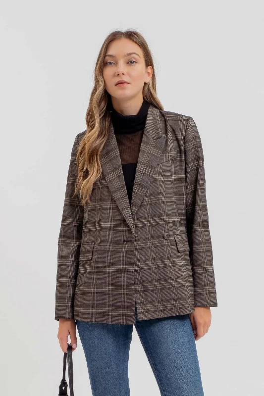 One Track Checkered Blazer Silk Women's Blazer