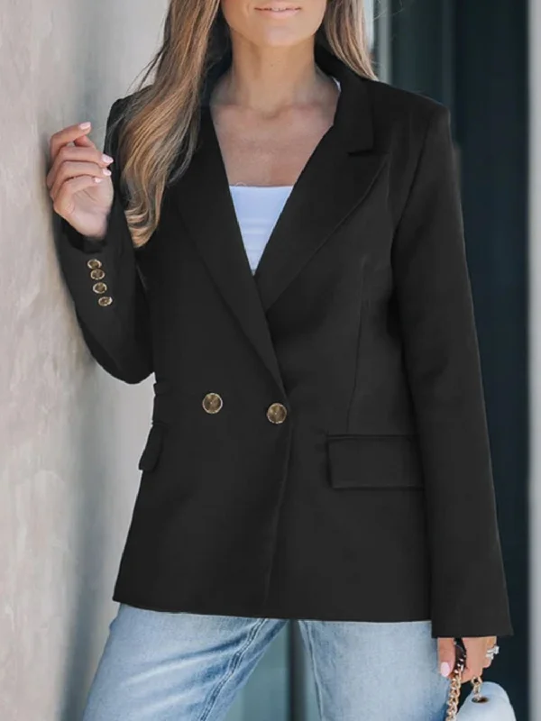 Lapel Collar Long Sleeve Blazer Women's Simple Jacket