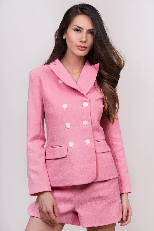 Maram Zbaeda -Pink Tweed Blazer and Short Set Women's Vintage Suit