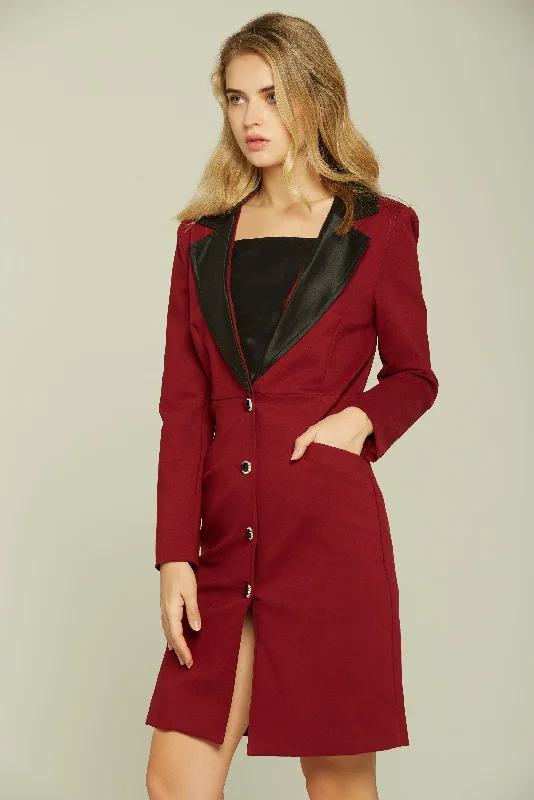 Red and Black Buttoned Royal Blazer Dress Women's Trench Blazer