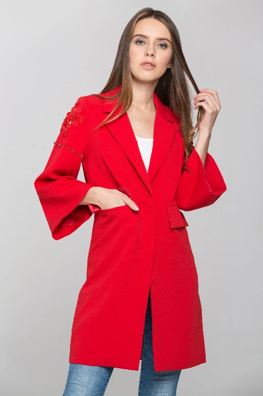 Red Flower Shoulder Long Blazer Women's Fashion Blazer