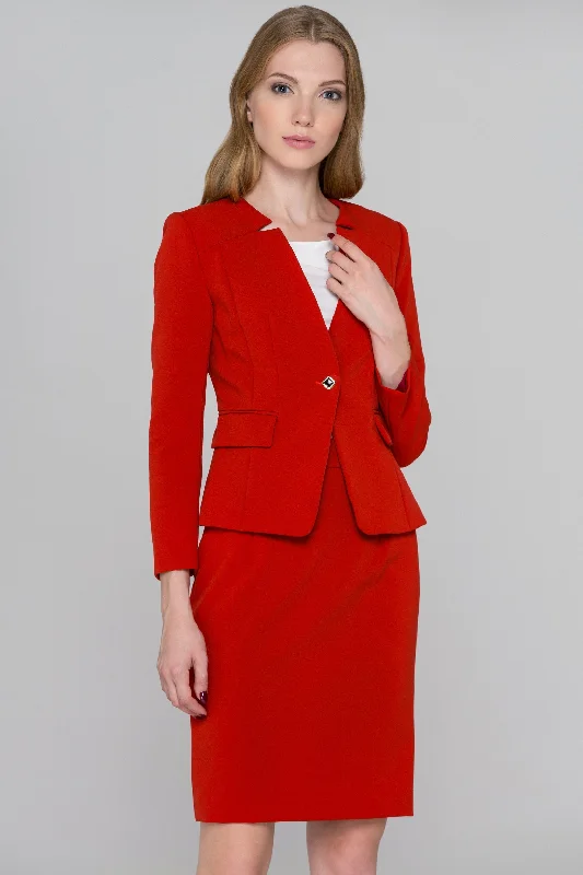 Red Reverse Notched collar Blazer and Skirt Set Women's Trendy Suit