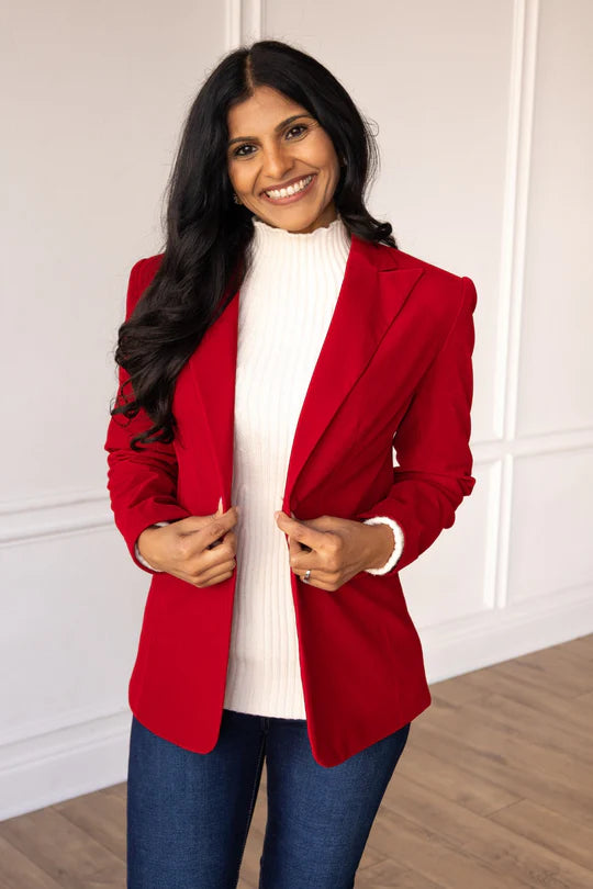 Red Velvet Blazer Cotton Blend Blazer