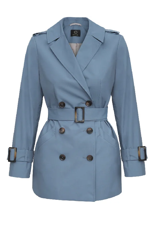 Short Trench Coat Blue Warm Wool Blend Trench