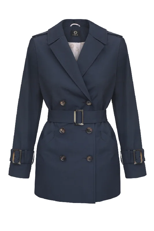 Short Trench Coat Navy Blue Stylish Sleeveless Trench Coat