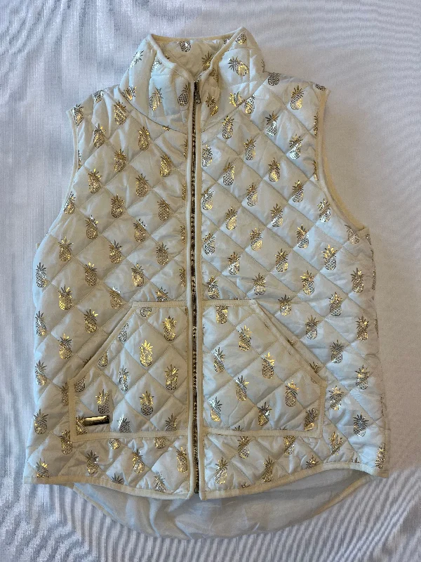 Simply Southern White & Gold Pineapple Puffer Vest Women size Large