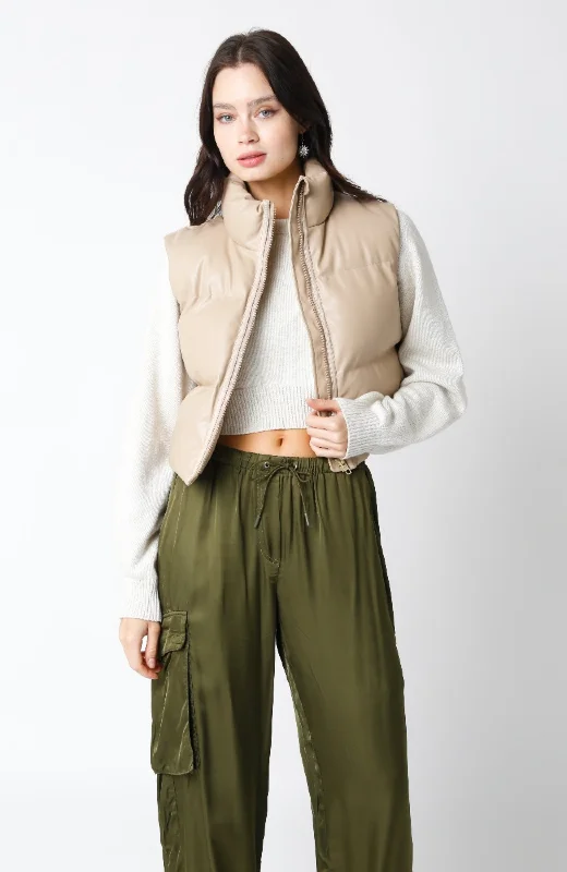 Solid Cropped Puffer Vest