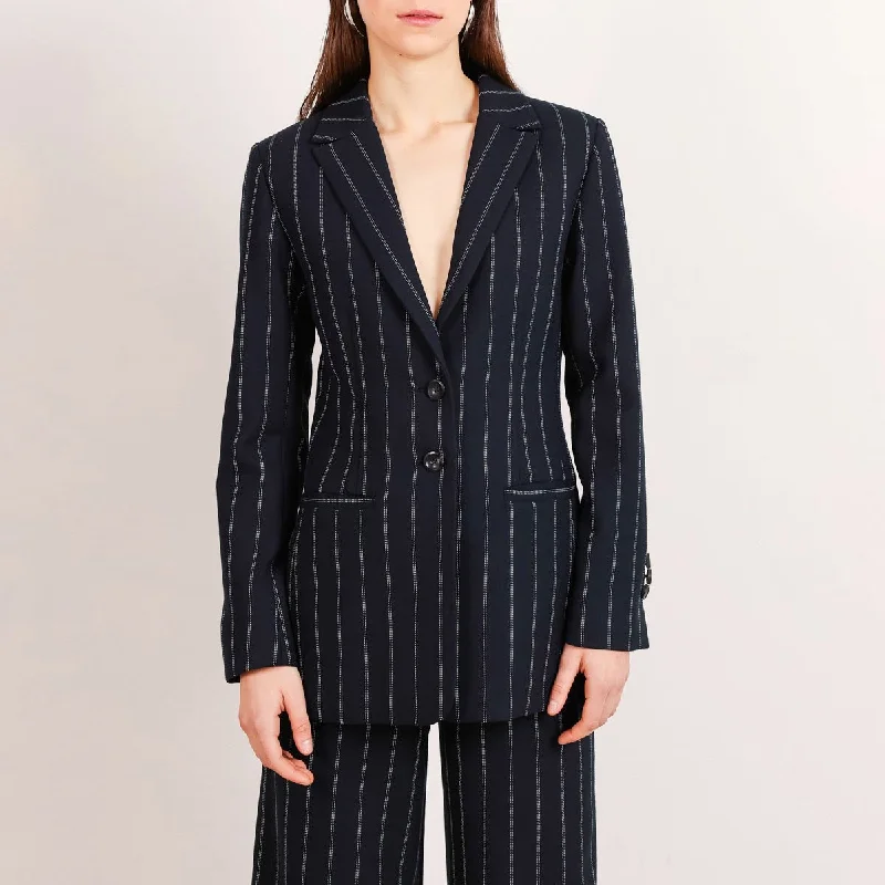 Grace Wool Pinstripe Blazer Black Women's Plaid Suit