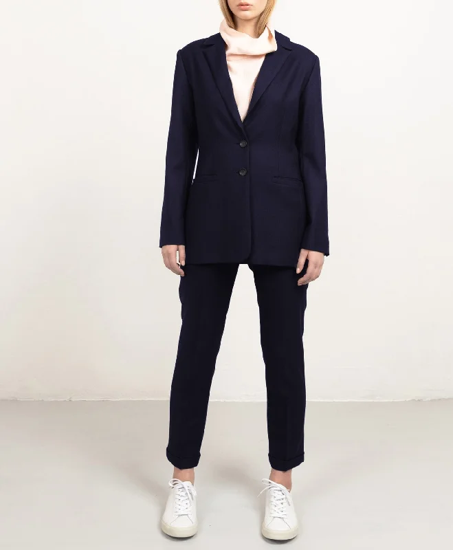 Grace Wool Blazer Navy Blue Women's Solid Blazer