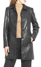 Super Trench Women Black Leather Coat Comfortable Trench Coat Design