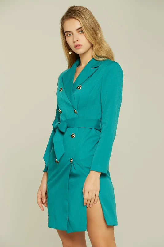Teal Double Breasted Button-up Blazer Dress Women's Lightweight Blazer