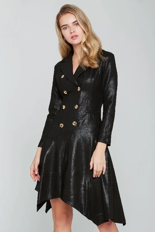 True Black Double Breasted Button-up Blazer Dress Women's Solid Blazer