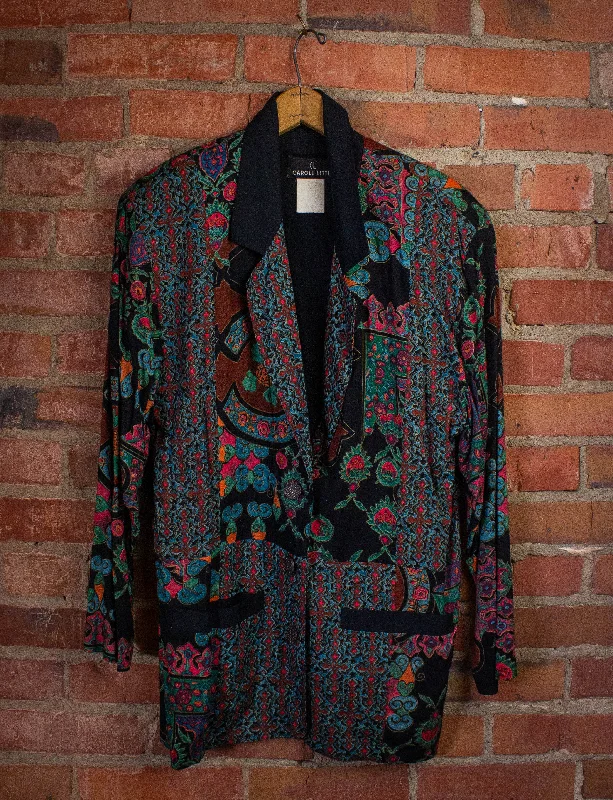 Vintage Carole Little Patterned Blazer 80s Black/Teal/Pink Medium Women's Stripe Blazer
