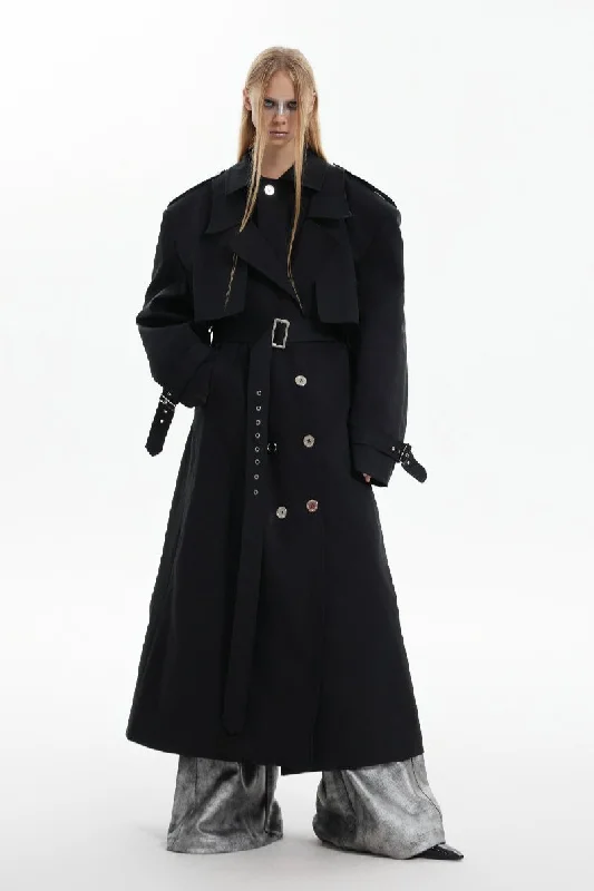 Vintage Double-Breasted Oversized Trench Coat Cozy Casual Trench Coat