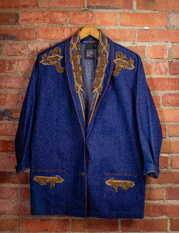 Vintage IB Diffusion Denim Blazer 1992 Dark Wash Large Women's Fashion Blazer