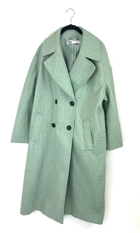 Zara Sage Green Trench Coat - Small Cozy Wool Trench Jacket