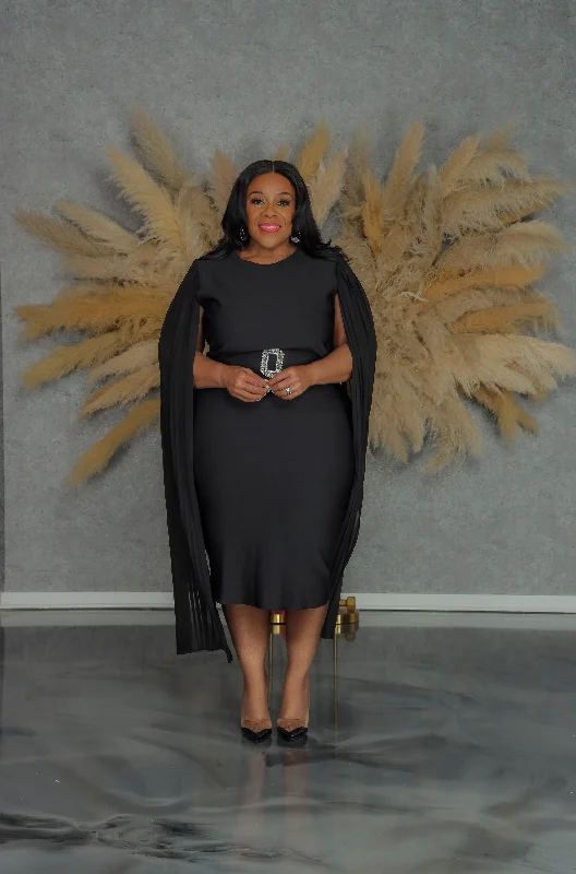 Black Pleated Cape Sleeve Dress Tunics Essential wardrobe