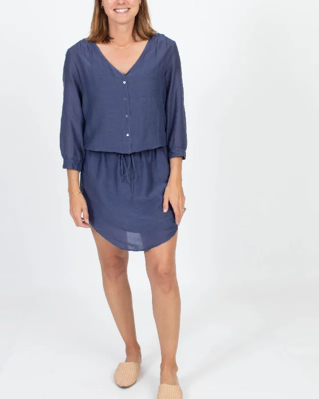 Casual Button Down Cinched Waist Dress Elegant Long Evening